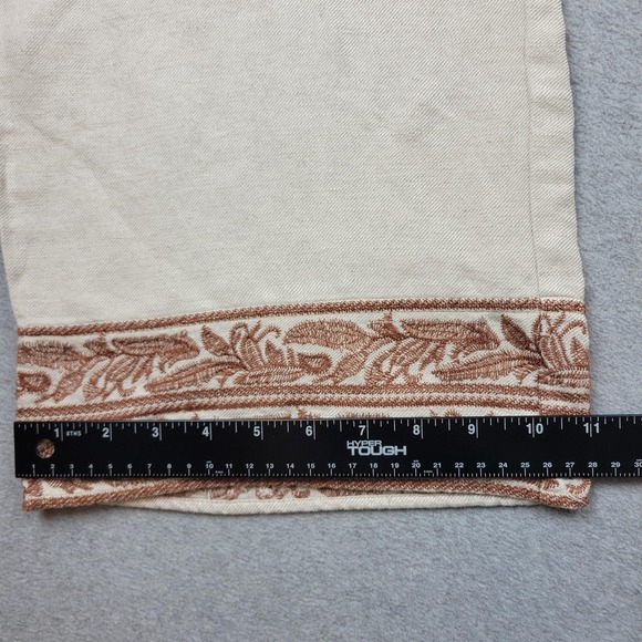 J Jill Pants‎ Womens Medium Petite Linen Blend Cropped Embroidered Hem WTP24882 - Picture 4 of 16
